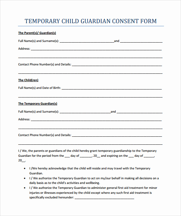 Free Printable Child Guardianship forms Inspirational Sample Temporary Guardianship form 9 Download Documents