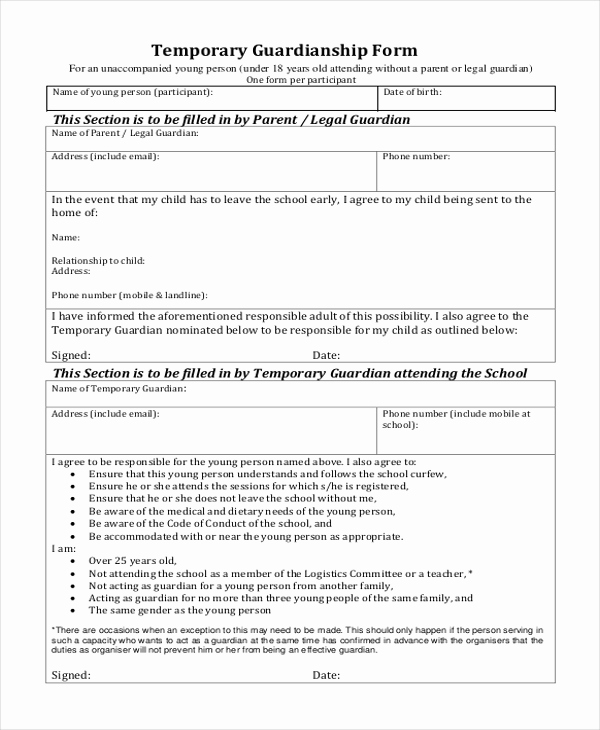 Free Printable Child Guardianship forms New Sample Guardianship form 12 Free Documents In Pdf