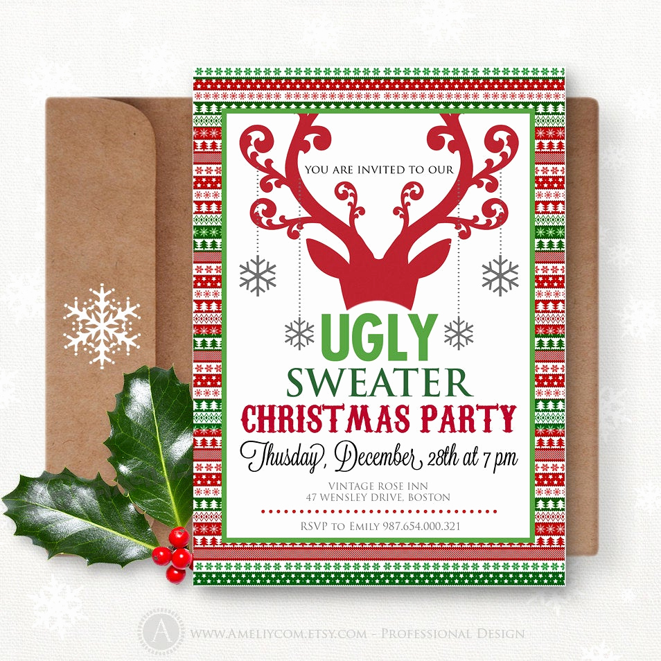 Free Printable Christmas Invitations Lovely Printable Christmas Party Invitation Instant Download Ugly