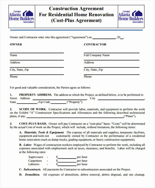 Free Printable Construction Contracts Lovely 7 Construction Contract Templates – Word Google Docs