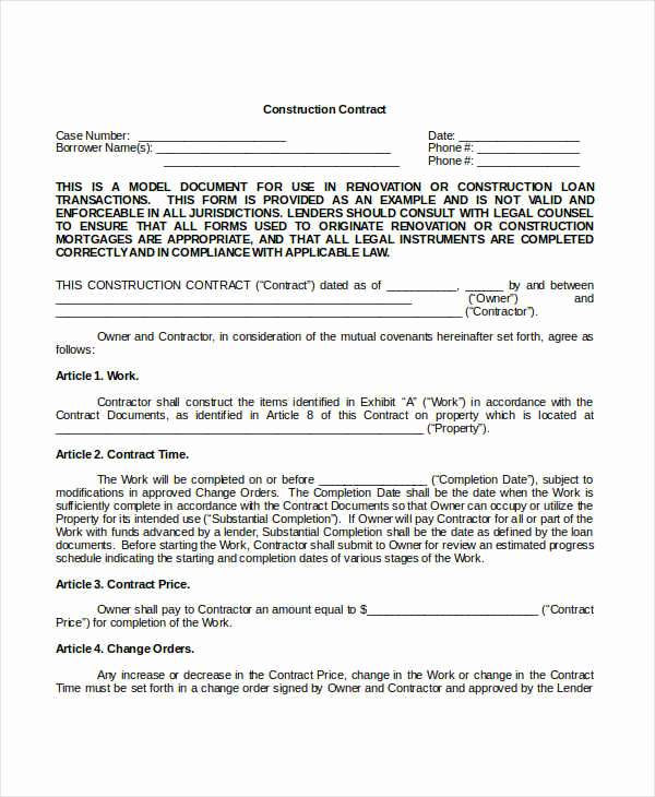 Free Printable Construction Contracts New Construction Contract Template 12 Word Pdf Apple