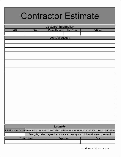 Free Printable Contractor Bid forms Awesome Free Wide Row Simple Detailed Contractor Estimate From
