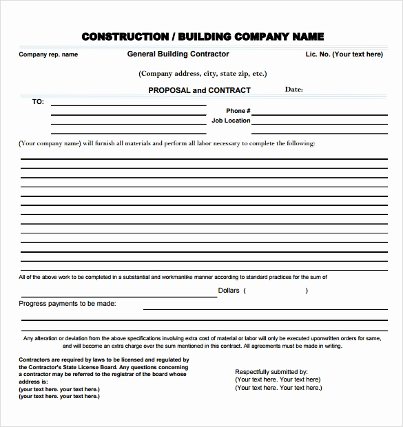 Free Printable Contractor Bid forms Fresh Sample Contractor Proposal 13 Documents In Pdf Word