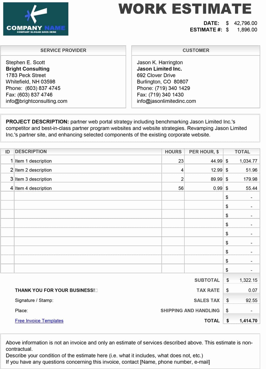 Free Printable Contractor Bid forms Lovely 44 Free Estimate Template forms [construction Repair