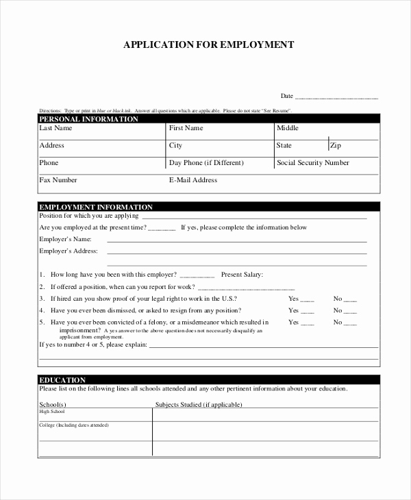 Free Printable Employment Application Inspirational Sample Printable Job Application form 8 Free Documents