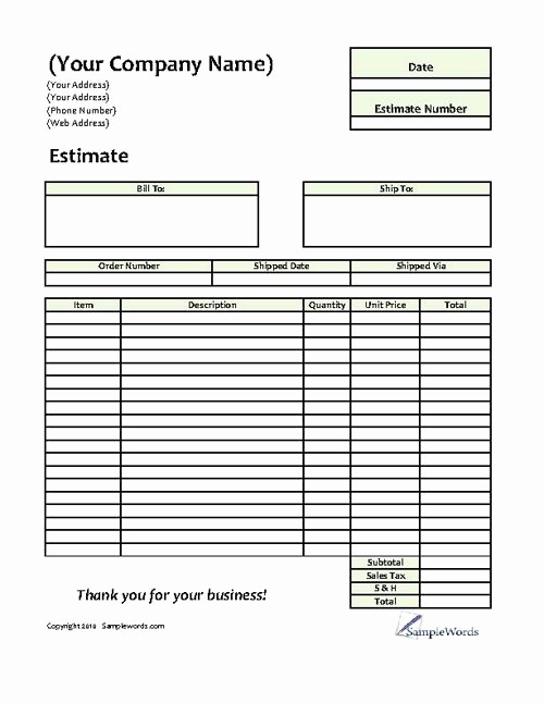 Free Printable Estimate forms Luxury Estimate Printable forms &amp; Templates