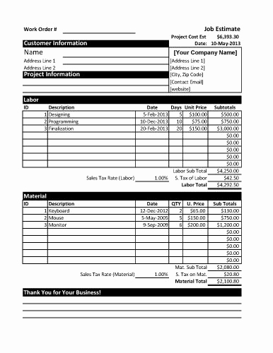 Free Printable Estimate forms New Project Cost Estimate for Excel
