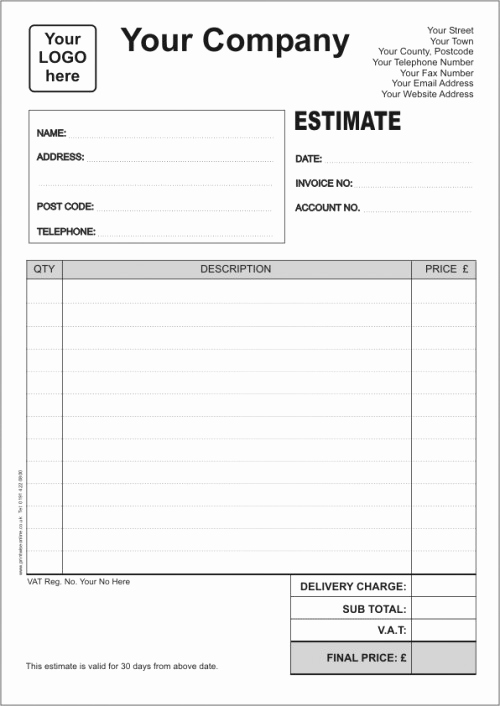 Free Printable Estimate forms New Quotations Estimates
