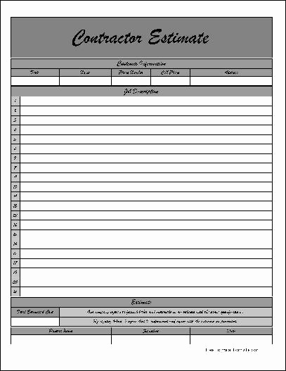 Free Printable Estimate forms Unique Free Fancy Numbered Wide Row Simple Detailed Contractor