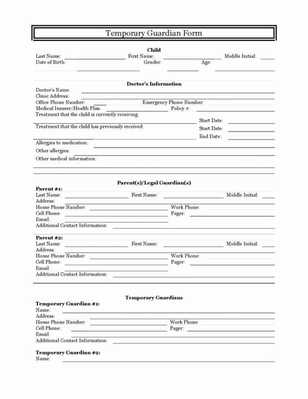 Free Printable Guardianship forms Lovely Temporary Guardianship Agreement form