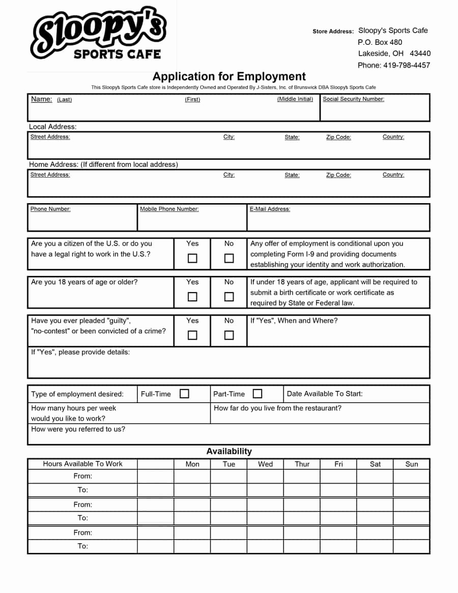 Free Printable Job Application Awesome 50 Free Employment Job Application form Templates