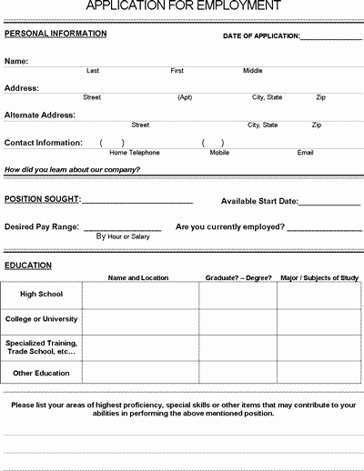 Free Printable Job Application New Job Application form Pdf Download for Employers