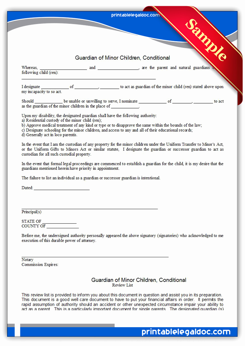 Free Printable Legal Guardianship forms Elegant Free Printable Guardian Minor Children Conditional