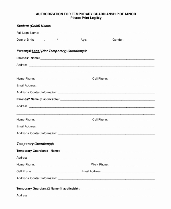 Free Printable Legal Guardianship forms Fresh 10 Sample Temporary Guardianship forms Pdf