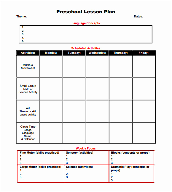 Free Printable Lesson Plan Template Luxury Sample Preschool Lesson Plan 10 Pdf Word formats