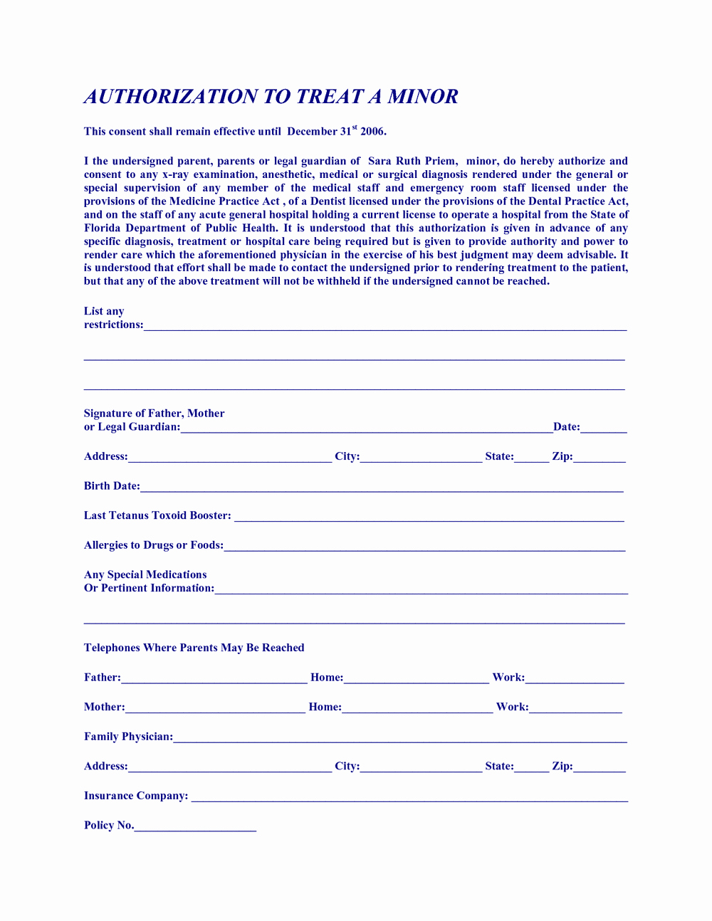 free printable child medical consent form for grandparents