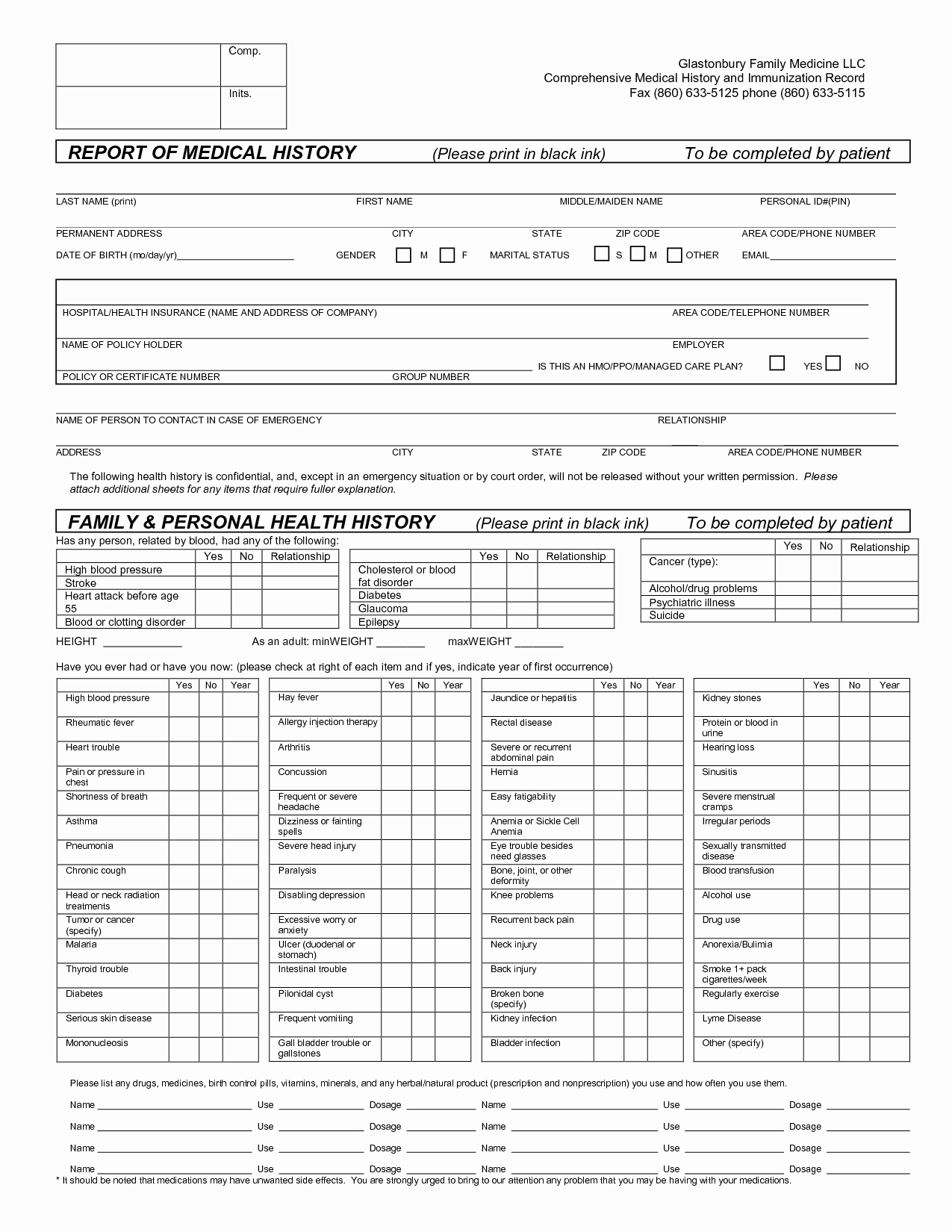 Free Printable Medical forms Lovely Report Of Medical History Family Personal Health History