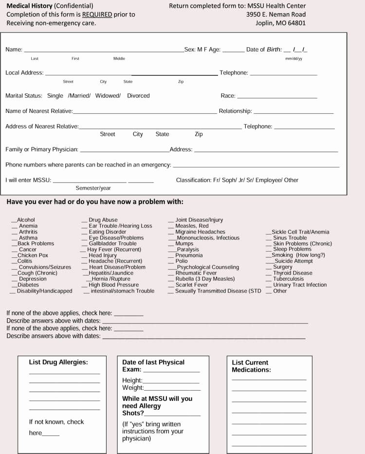 Free Printable Medical History forms Best Of General Medical History forms Free [word Pdf]