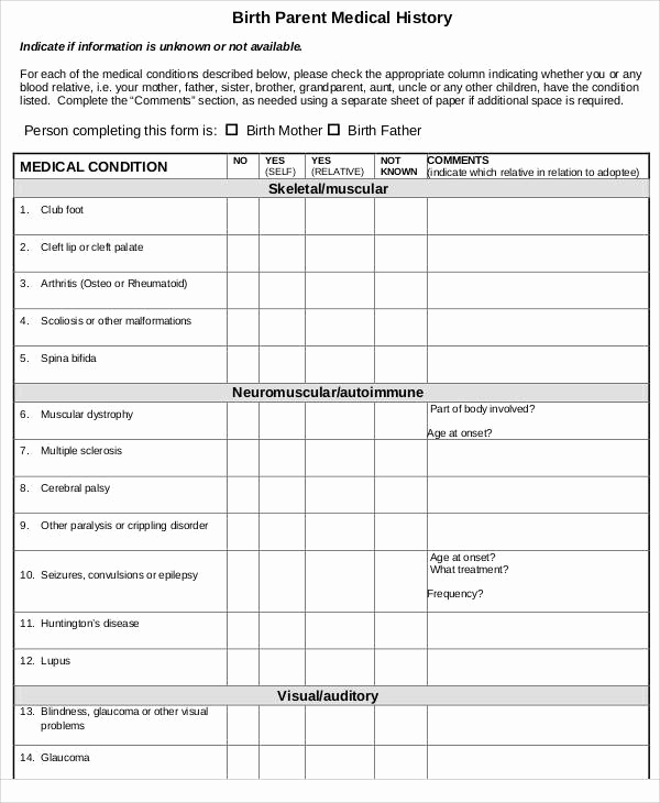Free Printable Medical History forms Inspirational Printable Medical forms