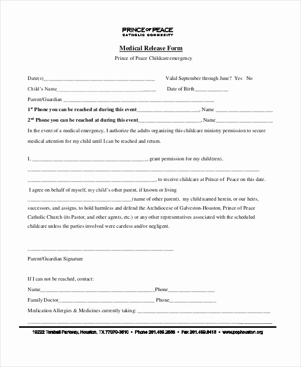 Free Printable Medical Release form Inspirational Medical Release forms