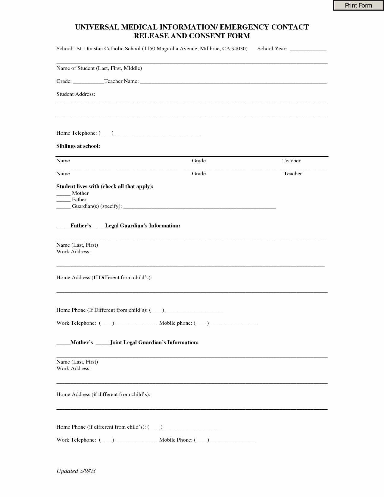 Free Printable Medical Release form Luxury 7 Best Of Printable Medical forms Car Accident