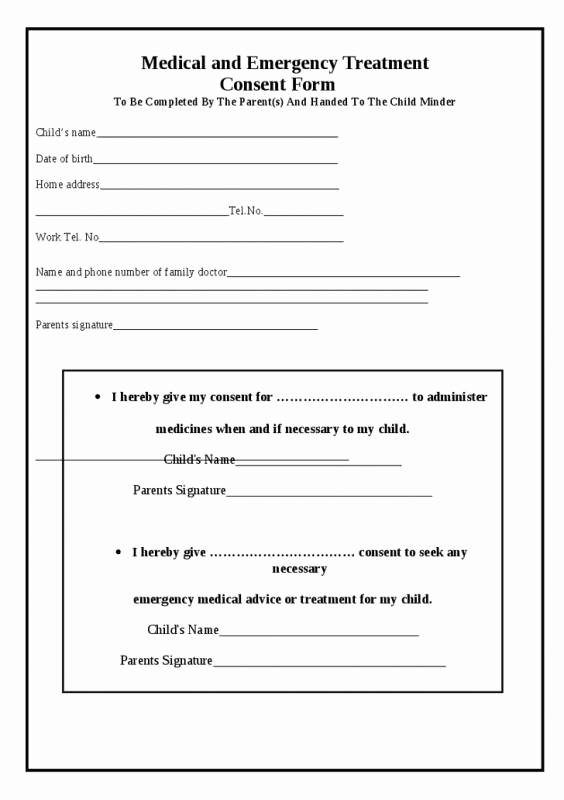 Free Printable Medical Release form Unique Free Printable Child Medical Consent form