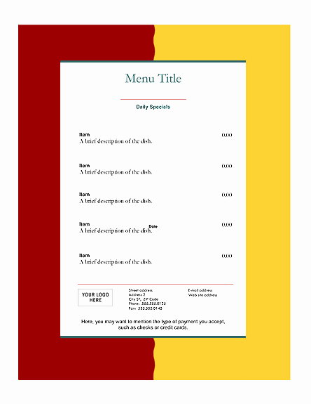 Free Printable Menu Templates Best Of Free Restaurant Menu Templates – Microsoft Word Templates