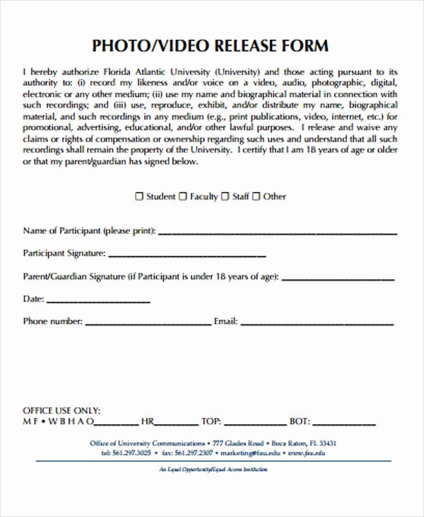Free Printable Photo Release form Fresh 21 Print Release form Templates