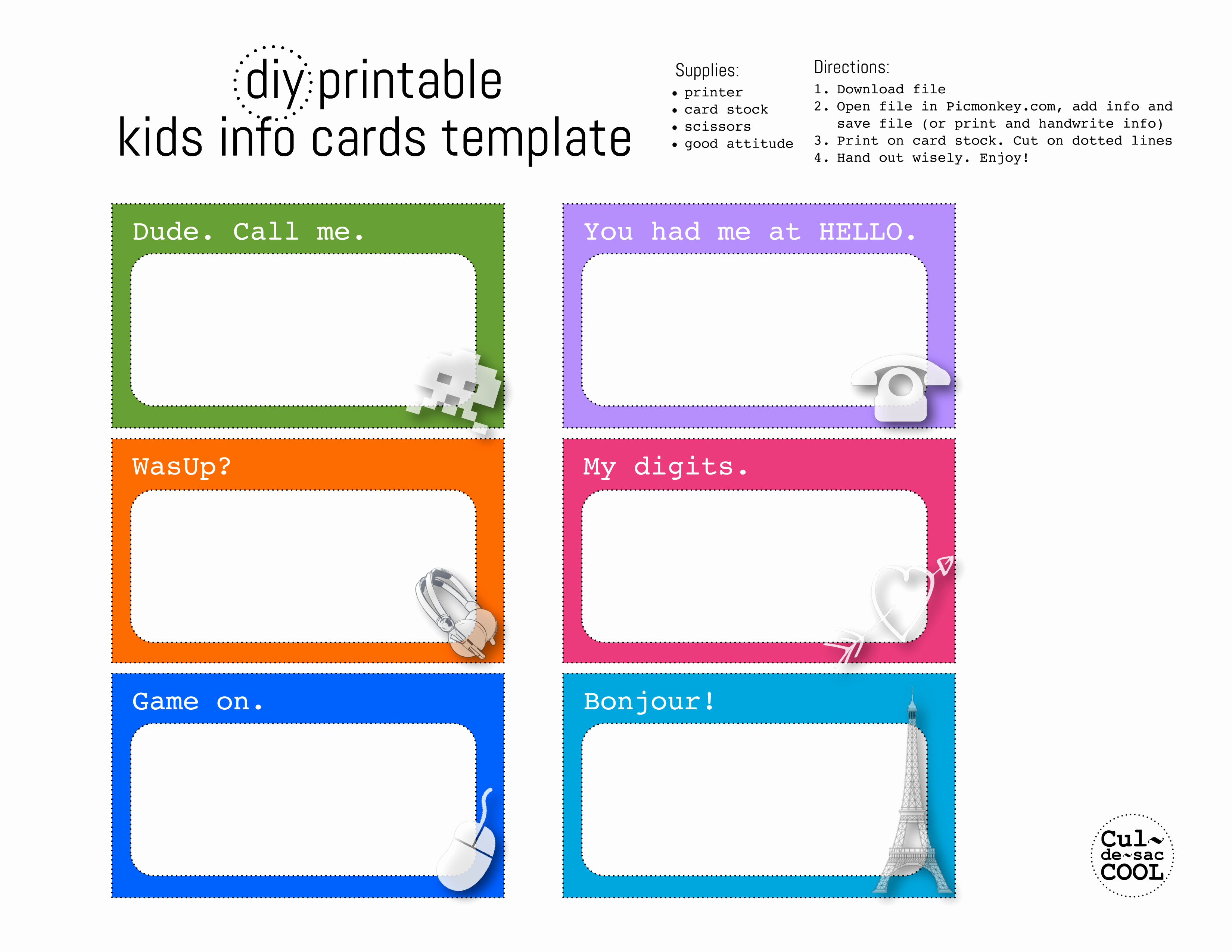 Free Printable Postcard Template Luxury Diy Printable Kids Info Cards Template