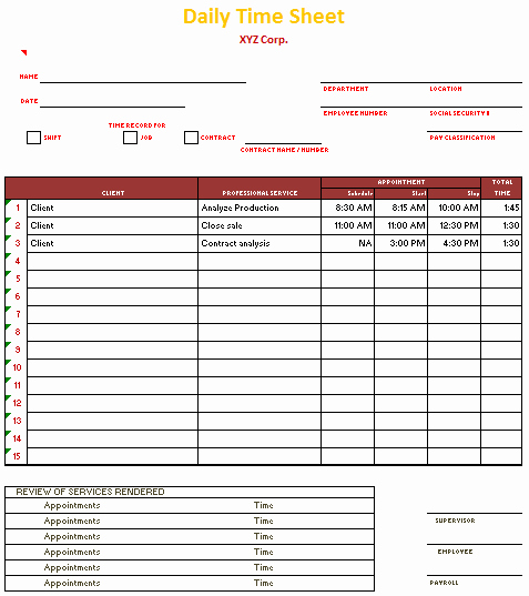 Free Printable Time Sheets Elegant Free Printable Daily Timesheet Template for Excel and Word