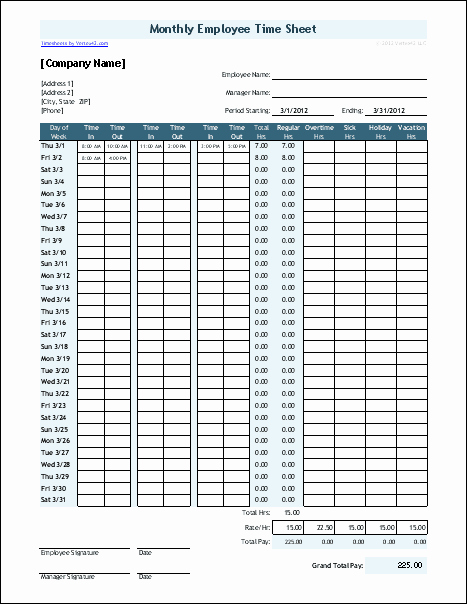 Free Printable Time Sheets Fresh Download the Monthly Timesheet with 2 Breaks From Vertex42