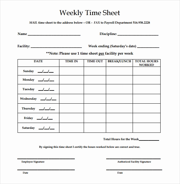 Free Printable Time Sheets Luxury 22 Weekly Timesheet Templates – Free Sample Example