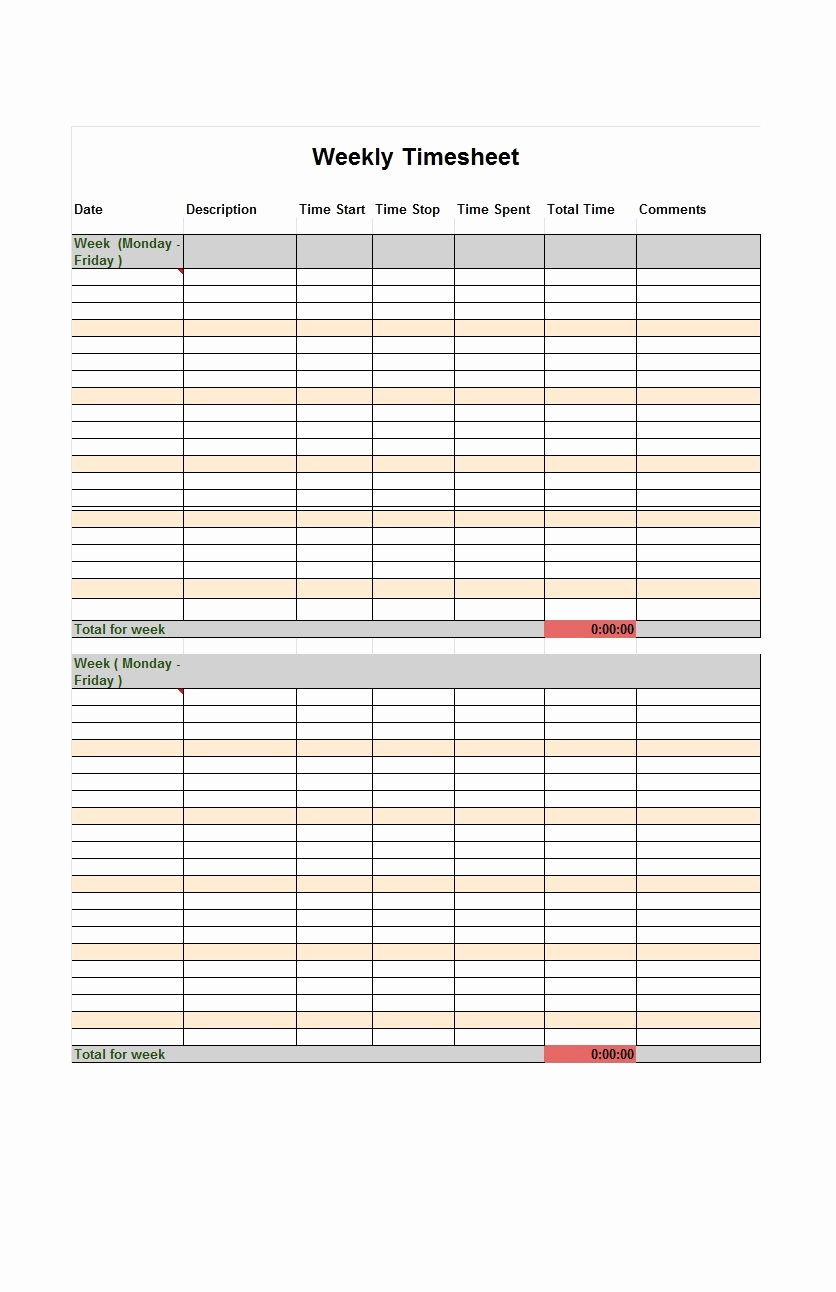 Free Printable Time Sheets New 40 Free Timesheet Time Card Templates Template Lab