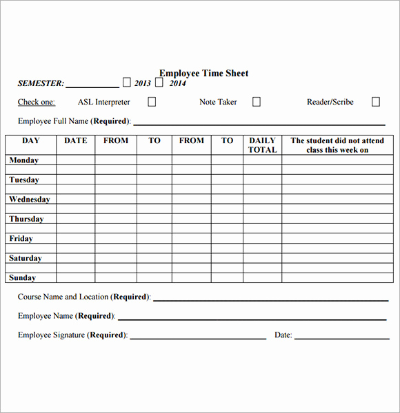 Free Printable Time Sheets Pdf Elegant Employee Timesheet Template 8 Free Download for Pdf