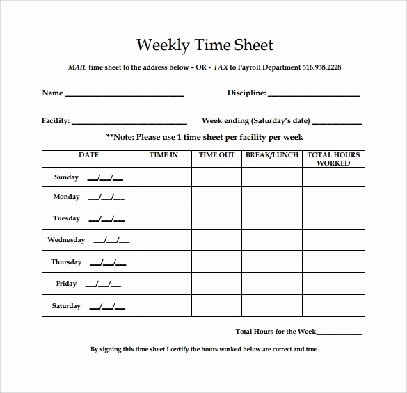 Free Printable Time Sheets Pdf Fresh Weekly Timesheet Template 15 Free Download In Pdf
