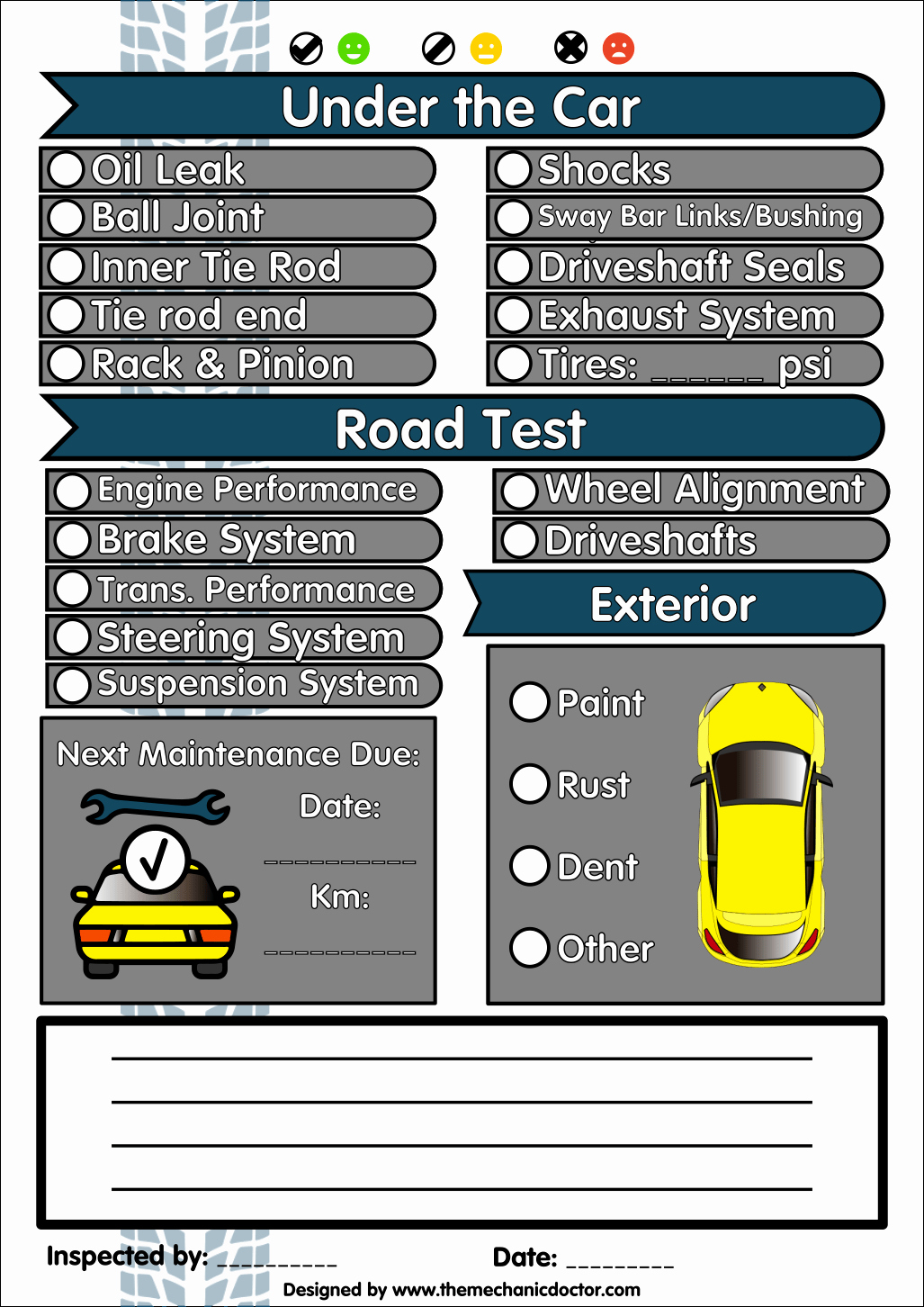 Free Printable Vehicle Inspection form Beautiful 6 Free Vehicle Inspection forms Modern Looking