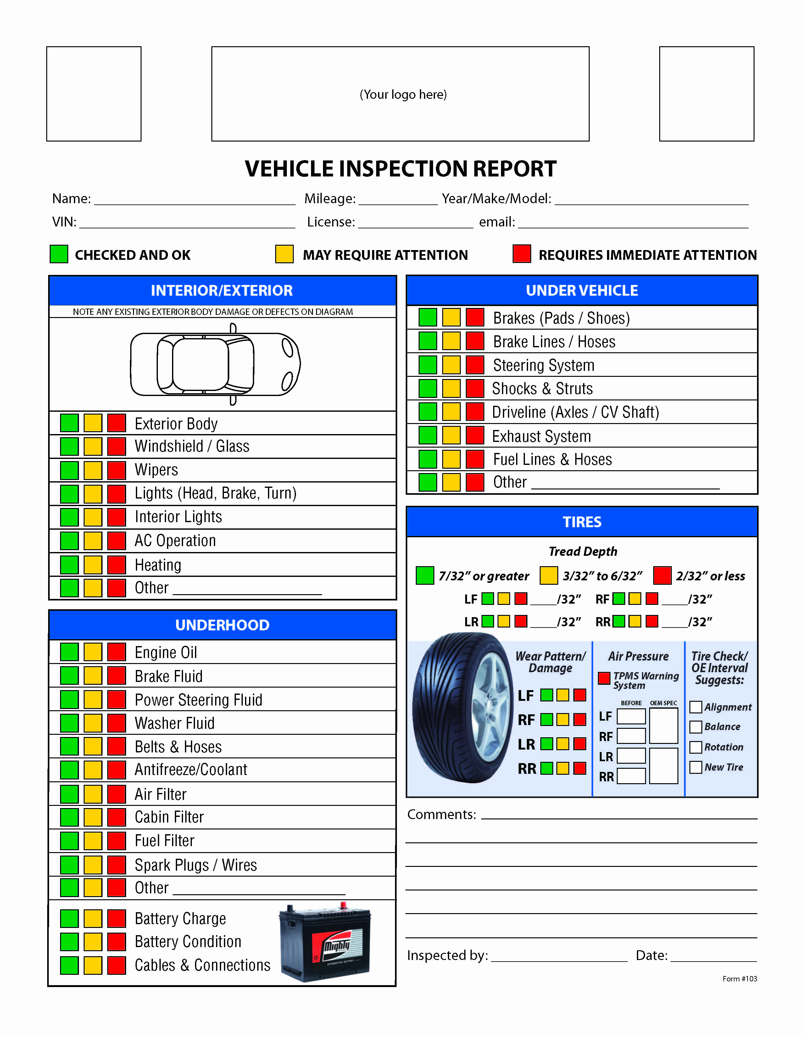 Free Printable Vehicle Inspection form Elegant Free Vehicle Inspection Checklist form