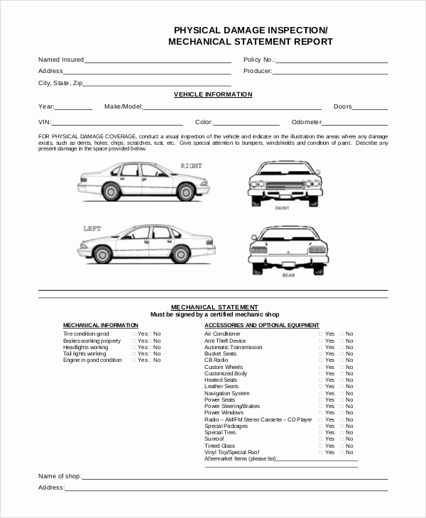 Free Printable Vehicle Inspection form Fresh 8 Vehicle Inspection forms Pdf Word