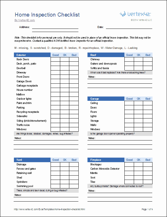 Free Printable Vehicle Inspection form Fresh Home Inspection Checklist