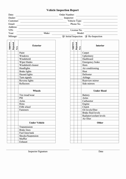 Free Printable Vehicle Inspection form Fresh Vehicle Inspection Report Printable Pdf
