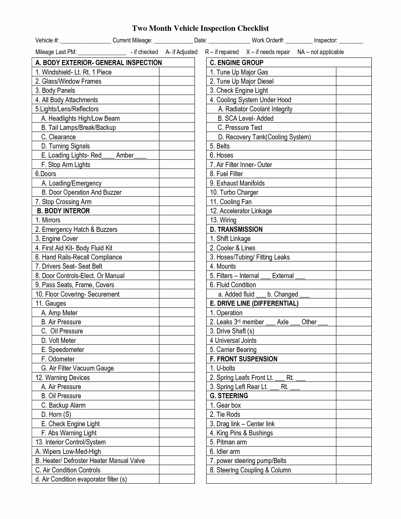 Free Printable Vehicle Inspection form Inspirational 7 Best Of Printable Vehicle Inspection Checklist