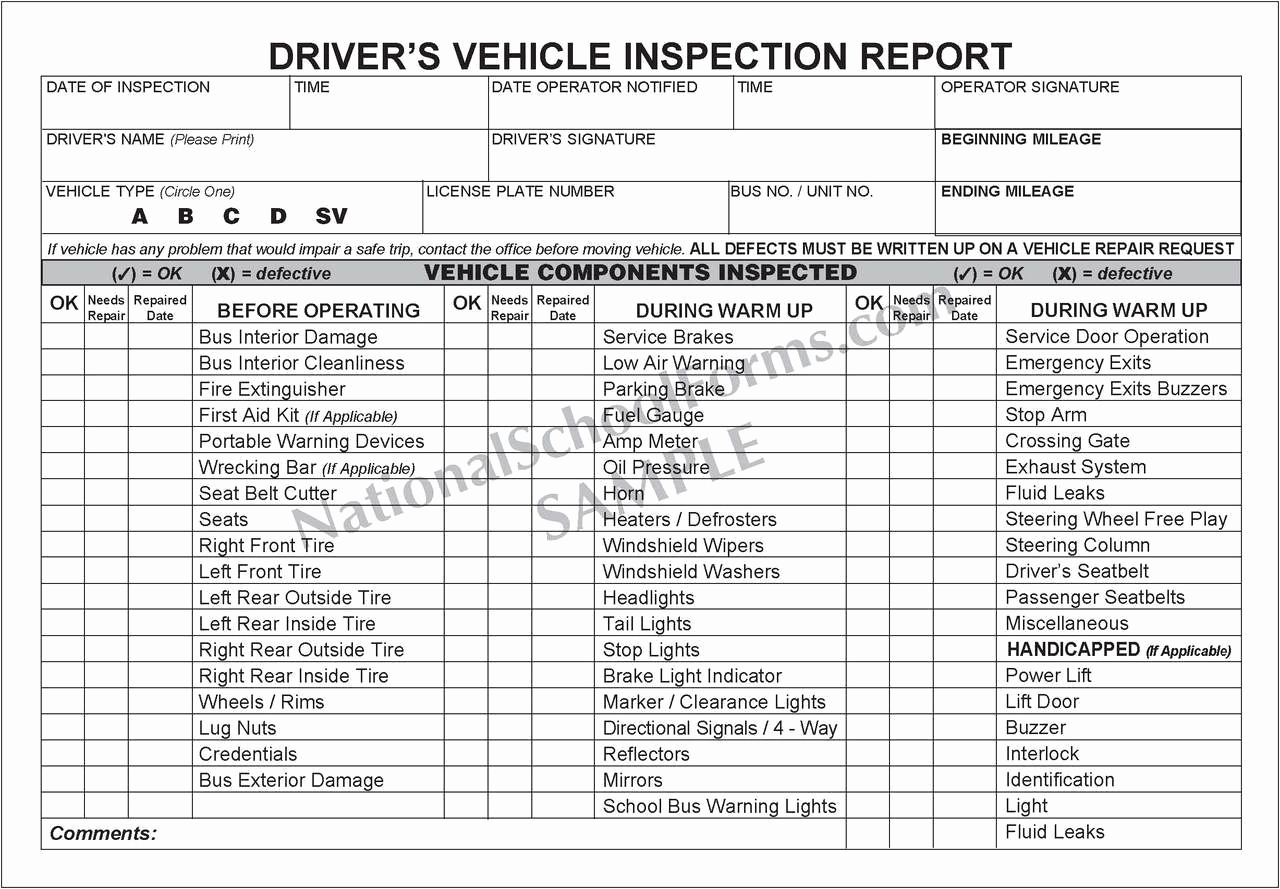 Free Printable Vehicle Inspection form Inspirational Driver S Vehicle Inspection Report Booklet