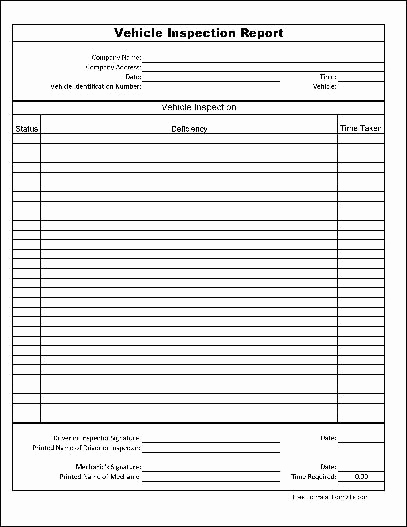 Free Printable Vehicle Inspection form Inspirational Free Vehicle Inspection Report with total Time From formville