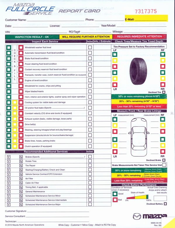 Free Printable Vehicle Inspection form Unique Multi Point Inspection form Mazda
