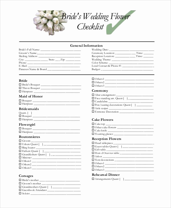 Free Printable Wedding Checklist Lovely Wedding Flower Checklist Pdf