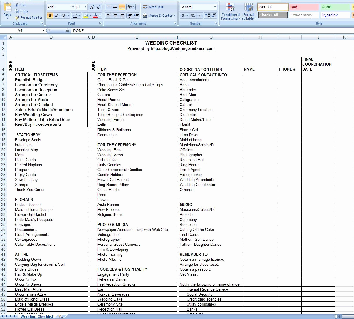 Free Printable Wedding Checklist New Wedding Checklist Free Excel Template
