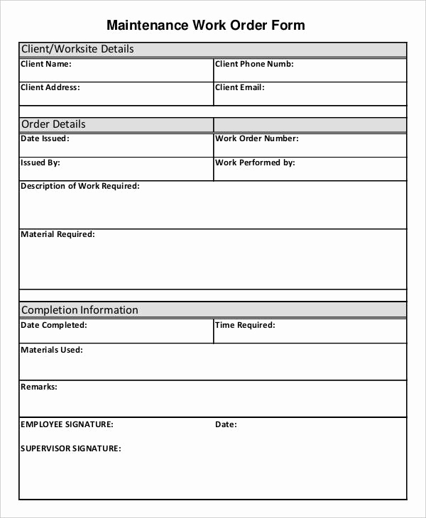 Free Printable Work order Template Beautiful 9 Job order forms Free Sample Example format Download