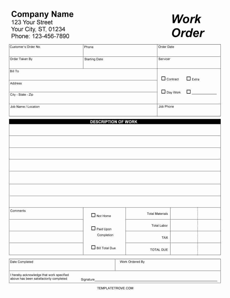 Free Printable Work order Template Best Of 40 order form Templates [work order Change order More]