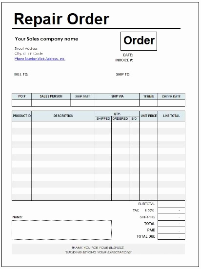 Free Printable Work order Template Elegant 2 Repair order Templates