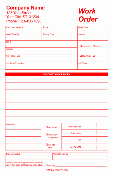 Free Printable Work order Template Elegant Work order forms